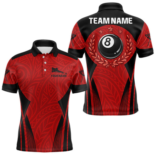 Maxcorners Red Tribal Ball Pool Men Billiard Polo & 1/4-Zip Attire Custom 8 Ball Billiard Team Shirt LM1904
