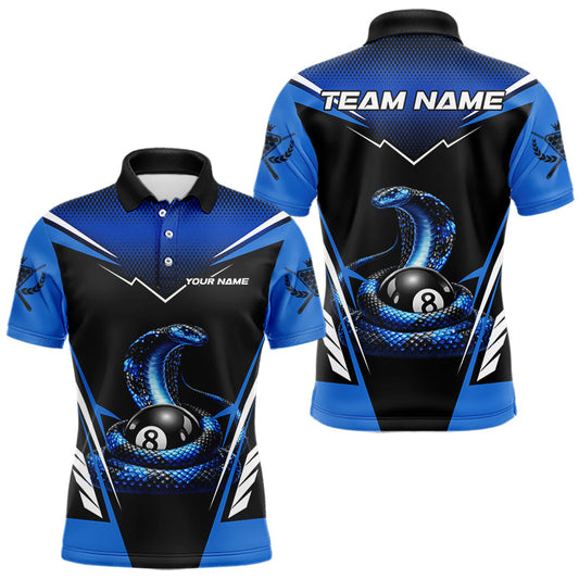 Maxcorners Cobra Balls Billiard Polo & 1/4-Zip Shirt For Men Custom 8 Ball Pool Billiard Attire|Blue LM1904