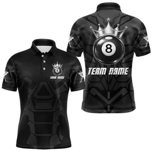 Maxcorners Black And Silver Crown 8 Ball Pool Shirts Custom Men Billiards Balls Polo & Quarter-Zip Attire LM1904