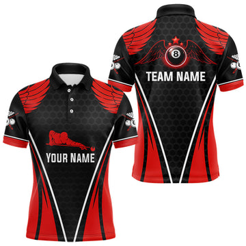 Maxcorners Red Wings 8 Ball Pool Team Shirts Men's Billiard Polo & 1/4-Zip Personalized Billiard Gifts LM1904