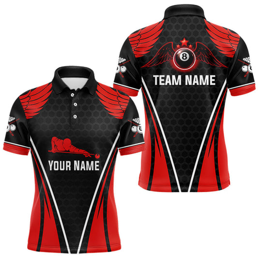 Maxcorners Red Wings 8 Ball Pool Team Shirts Men's Billiard Polo & 1/4-Zip Personalized Billiard Gifts LM1904