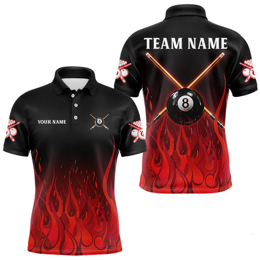 Maxcorners Red Flames 8 Ball Pool Team Shirts Men Billiard Polo & 1/4-Zip Custom Billiard Balls & Cue Gifts LM1904