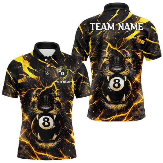 Maxcorners Black And Yellow Tiger Crown 8 Ball Pool Billiard Shirt For Men Personalized Billiard Team Apparel LM0402