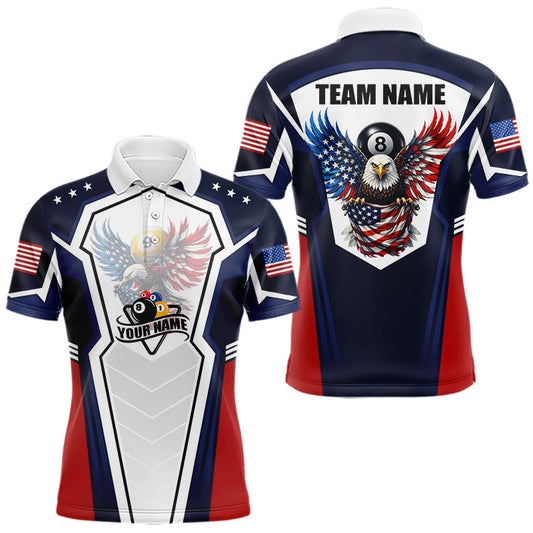 Maxcorners 250 Years Freedom Eagle 8 Ball 9 Ball Pool Men Billiard Shirt Custom American Flag Billiard Apparel LM0402