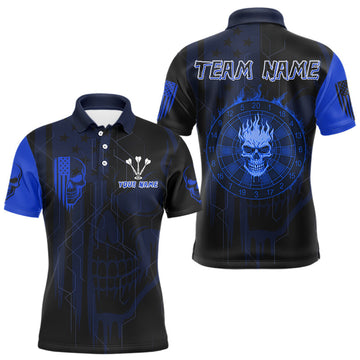 Maxcorners Custom Darts Team Polo Shirt For Men Blue Flame Dartboard - Darts Jersey LM1203