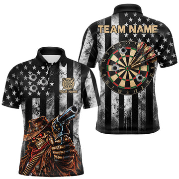 Maxcorners Funny Bull Cowboy Darts Polo 1/4-Zip Shirt For Men Custom Patriotic Darts Tournament Jersey