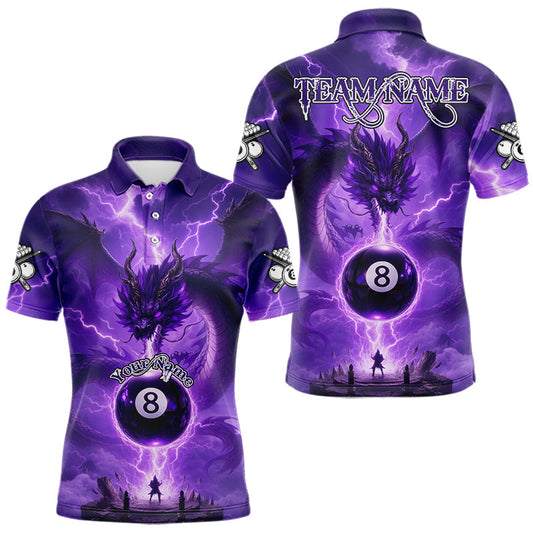 Maxcorners Dragon Light 8 Ball Men Billiard Polo & 1/4-Zip Shirt Custom Pool Team Billiard Shirts|Purple LM0901
