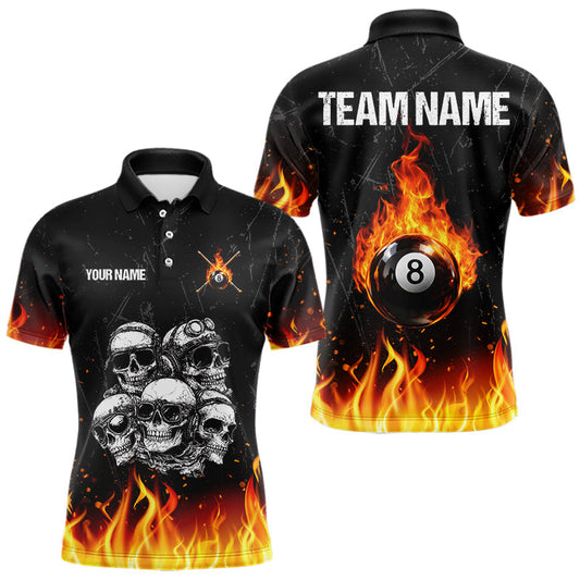 Maxcorners Funny Skulls Flame 8 Ball Men Billiard Team Shirts Custom Pool Ball Billiard Shirt Designs LM0901