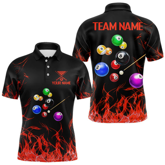 Maxcorners Red Flames Pool Balls Men Billiard Polo & 1/4-Zip Apparel Custom Billiard Team Shirt Designs LM0901