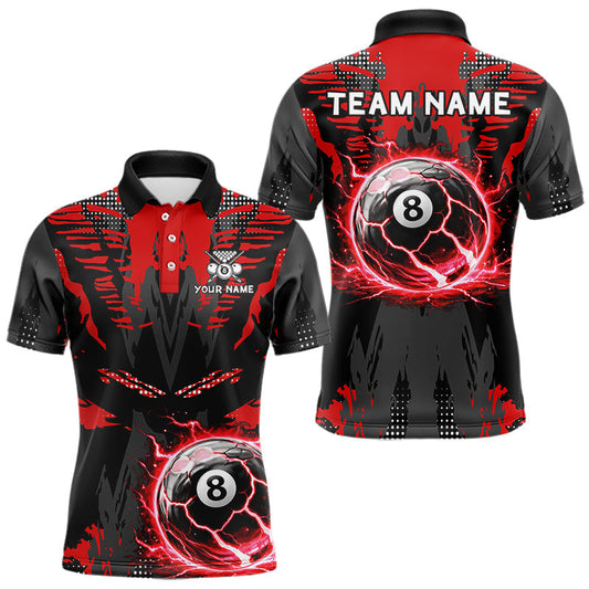 Maxcorners Black And Red Crack 8 Ball Pool Billiard Apparel For Men Custom Billiard Team Shirt Designs LM0901