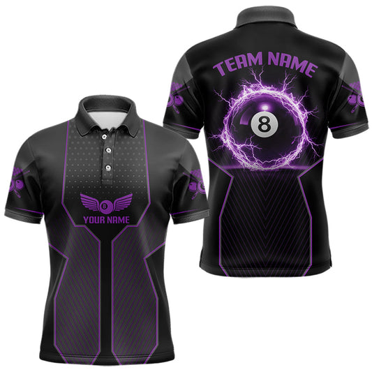 Maxcorners Thunder Purple 8 Ball Pool Men Billiard Polo & 1/4-Zip Jersey Custom Billiard Shirt Designs LM0901