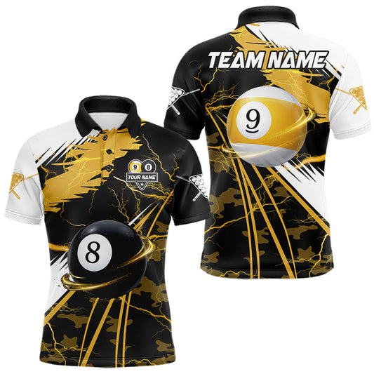 Maxcorners Lightning Yellow Billiard 8 Ball & 9 Ball Pool Shirt For Men Custom Camo Billiard Team Jersey