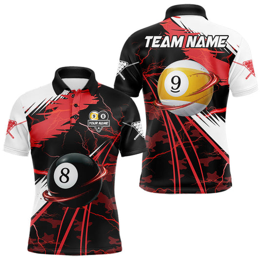 Maxcorners Lightning Red Billiard 8 Ball & 9 Ball Pool Shirt For Men Custom Camo Billiard Team Jersey