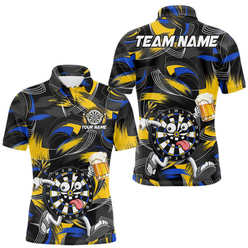 Maxcorners Yellow And Blue Paint Dartboard Funny Beer Darts Team Shirt For Men Custom Darts Polo 1/4-Zip Jersey LM0410