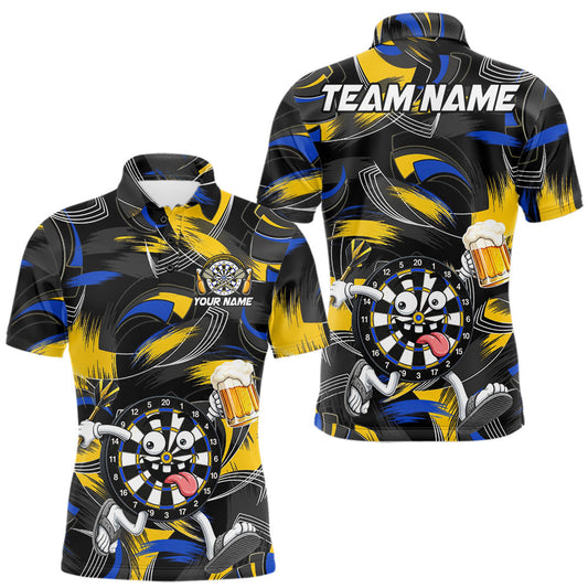 Maxcorners Yellow And Blue Paint Dartboard Funny Beer Darts Team Shirt For Men Custom Darts Polo 1/4-Zip Jersey LM0410