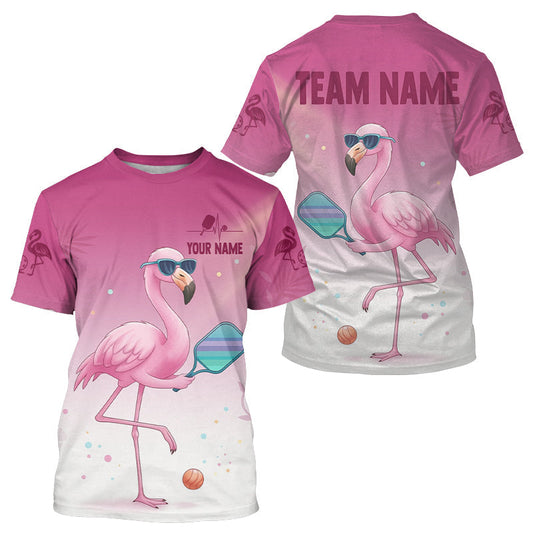 Maxcorners Custom Funny Pink Flamingo Pickleball T-Shirt For Men Outfits Pickleball Jerseys LM1411