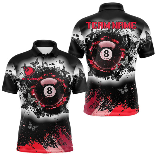 Maxcorners Black, White & Red Billiard 8 Ball Pool Shirt For Men Custom Butterfly Grunge Team Billiard Jersey LM0706