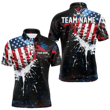 Maxcorners Splatter Golf Ball Personalized Mens Patriot Golf Polo Shirt Custom US Flag Golf Team Gifts