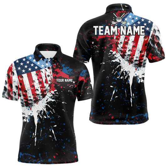 Maxcorners Splatter Golf Ball Personalized Mens Patriot Golf Polo Shirt Custom US Flag Golf Team Gifts
