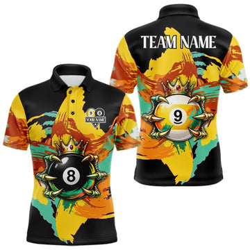Maxcorners Green & Yellow Painting 8 Ball & 9 Ball Billiard Shirts For Men Custom Skull Gold Crown Pool Team Jersey LM0609