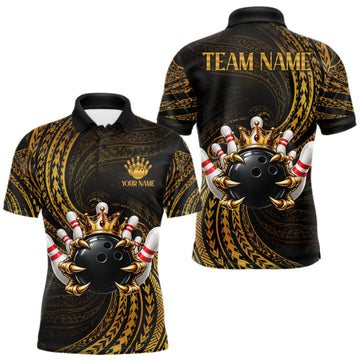 Maxcorners Tribal Pattern Bowling Shirts For Men Custom Skull Gold Crown Bowling Ball Bowling Team Jersey LM0409