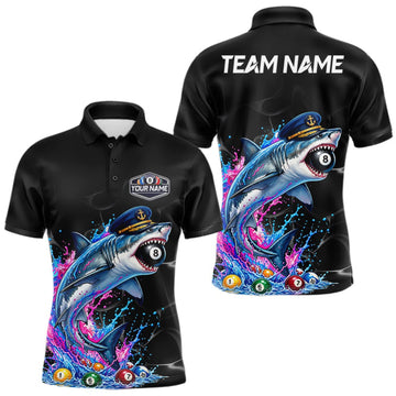 Maxcorners Funny Captain Shark 8 Ball Pool Shirt Custom Billiard Jersey For Men Blue & Pink Splash Billiard Uniform LM0609
