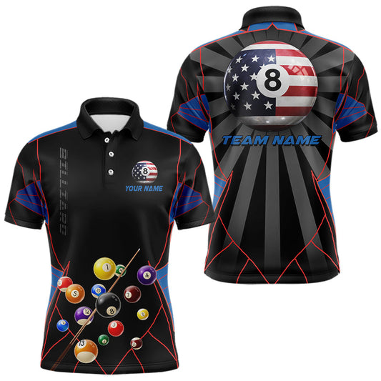Maxcorners Custom US Flag 8 Ball Pool Team Shirt Personalized Men Billiard Polo & 1/4-Zip Attire Gifts LM0901