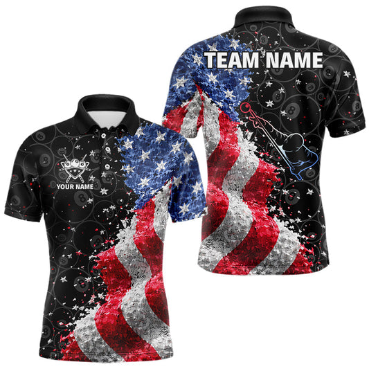 Maxcorners Debris US Flag 8 Ball Pool Polo & 1/4-Zip Shirt For Men Personalized Balls Billiard Gifts LM0901