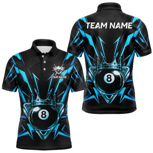 Maxcorners Black And Blue Crown 8 Ball Pool Polo & 1/4-Zip Shirt For Men Personalized Ball Billiard Gifts LM0901