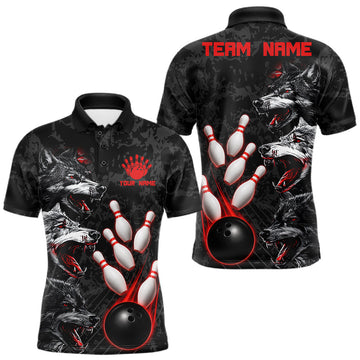 Maxcorners Custom Black And Red Thunder Bowling Team Shirts For Men Funny Wolfs Bowling Tournament Jerseys