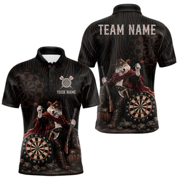 Maxcorners Custom Gunslinger Wolf Funny Darts Shirt For Men Personalized Name Team Retro Darts Jersey Apparel LM0609