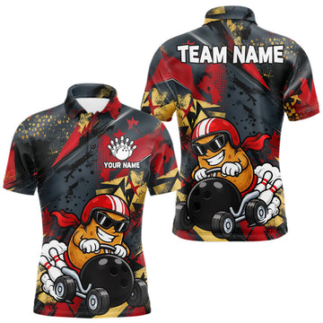 Maxcorners Funny Bowling Shirt For Men Custom Racing Potato Bowler Polo Quarter-Zip Jersey Bowling Team Jersey