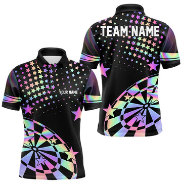 Maxcorners Personalized Rainbow Holographic Stars Darts Shirt For Men Custom Dart Tournament Jerseys