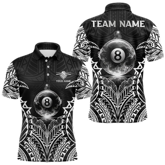 Maxcorners White Tribal Smoke 8 Ball Pool Men Polo & 1/4-Zip Shirt Personalized 3D Ball Billiard Gifts LM0901