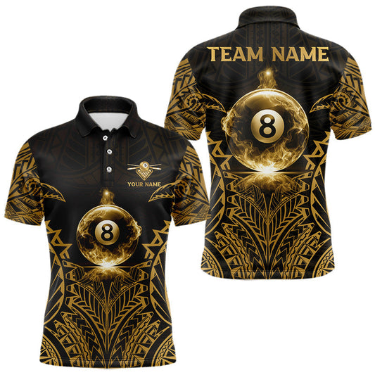 Maxcorners Gold Tribal Smoke 8 Ball Pool Men Polo & 1/4-Zip Shirt Personalized 3D Ball Billiard Gifts LM0901