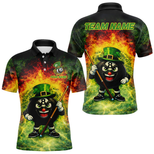 Maxcorners Red & Green Shamrock Thunder Funny Pool 8 Ball Men Billiard Shirt Personalized Balls Billiard Shirts