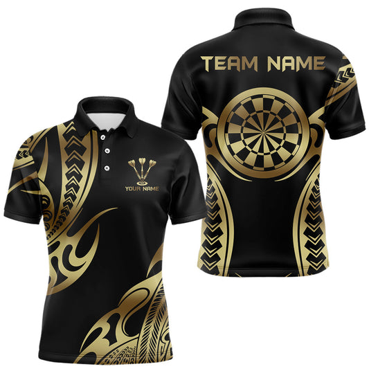 Maxcorners Custom Black & Light Gold Dartboard & Arrow Darts Polo & 1/4-Zip Shirts For Men Dart Team Jerseys