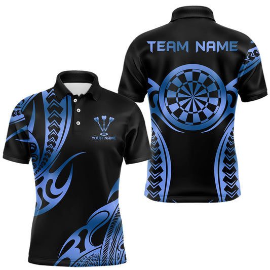Maxcorners Custom Black & Light Blue Dartboard & Arrow Darts Polo & 1/4-Zip Shirts For Men Dart Team Jerseys