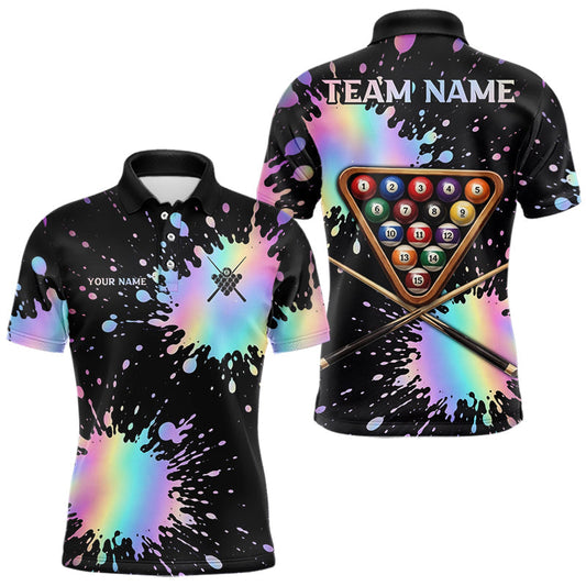 Maxcorners Holographic Rainbow Pool Billiard Shirts For Men Custom Flame 8 Ball Pool Billiard Team Jerseys