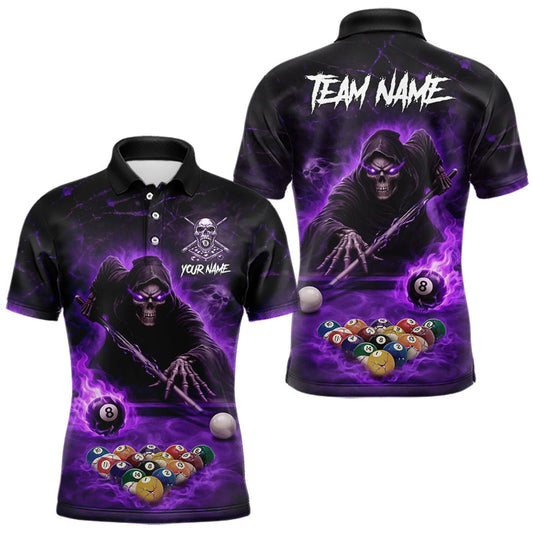 Maxcorners Grim Reaper Plays Billiard Pool Men Billiard Shirts Custom Flame Skull 8 Ball Billiard Team Attire