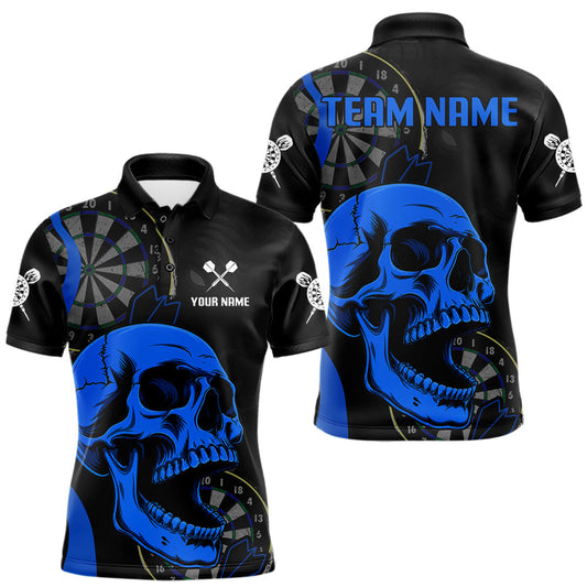 Maxcorners Personalized Black And Blue Skull Darts Shirts For Men Skull Darts Team Tournament Shirt