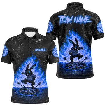 Maxcorners Crazy Rabbit Dartboard Fire Flame Darts Shirt For Men Custom Name Dart Team Outfits Jersey | Blue