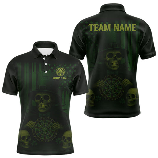 Maxcorners Custom Skull Shamrock Dartboard Patrick's Day Dart Polo Shirt For Men Patrick Dart Jersey