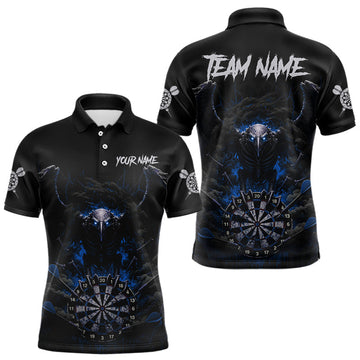 Maxcorners Black Smokes Eagle Chain Blue Grunge Dartboard Custom Men Darts Polo Shirt Dart Jerseys LM2603