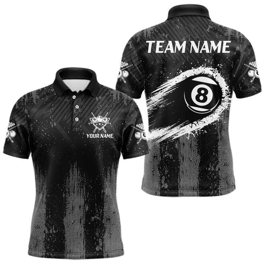 Maxcorners Grey Grunge Ball Pool Men Billiard Polo & 1/4-Zip Shirt Custom 8 Balls Billiard Team Jerseys LM0901