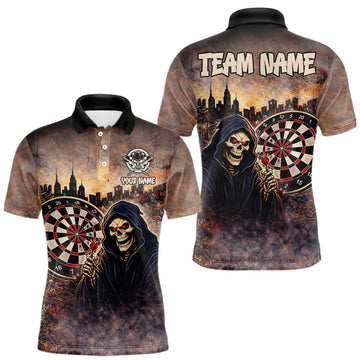 Maxcorners Graffiti Grunge Grim Reaper Red Dartboard Dart Polo Shirts For Men Custom Dart Team Shirts LM1202