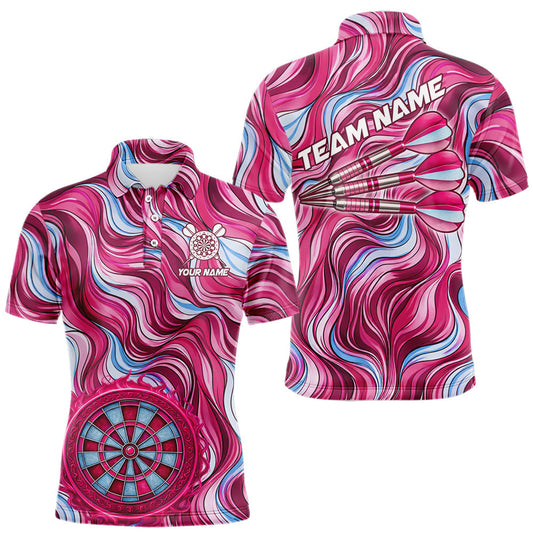 Maxcorners Custom Pink Blue Paint Dartboard & Arrow Polo & Quarter-Zip Shirt For Men Outfits Dart Jerseys