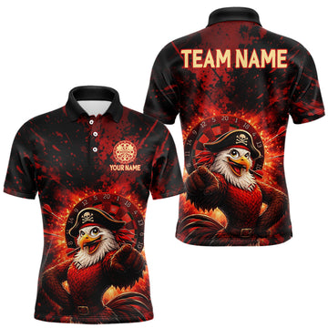 Maxcorners Funny Pirate Rooster Men Darts Polo & 1/4-Zip Shirt Personalized Red Splatter Paint Dart Team Jersey LM1005