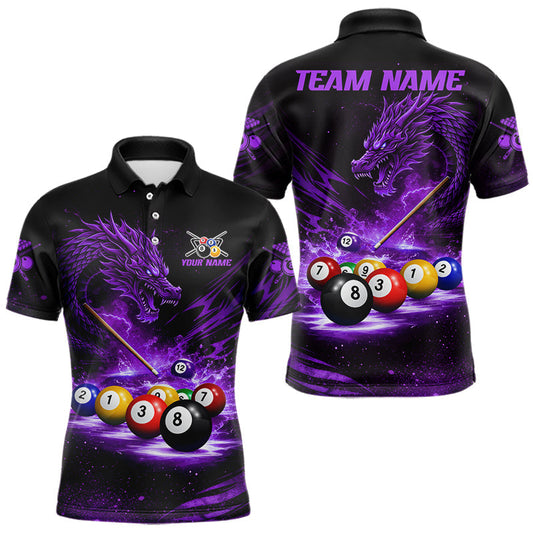 Maxcorners Purple Funny Dragon Thunder Ball Pool Billiard Team Shirt For Men Custom Billiards Ball Attire