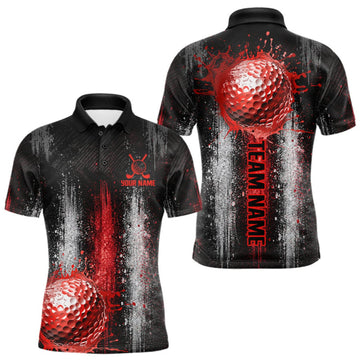 Maxcorners White And Red Splatter Golf Ball Polo Shirts For Men Custom Splash Golf Team Jersey, Golf Gifts LM1508
